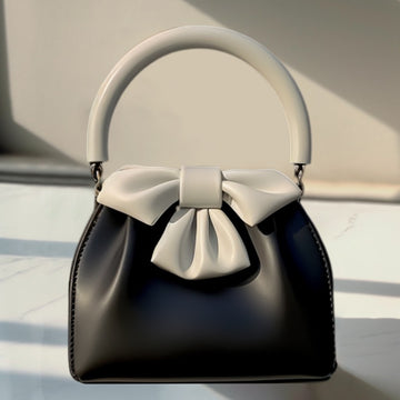 Women's Pleated Handbag Contrast Color Bow Bucket Bag