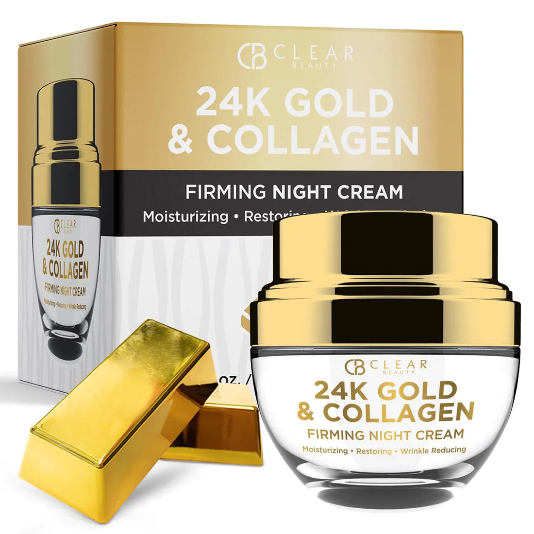 Clear Beauty 24K Gold & Collagen Night Face Moisturizer - Dermatologist Tested Reduces Age Spots Fine Lines & Wrinkles Lifting & Firming Night Cream Cruelty-Free Korean Skin Care - All Skin Types