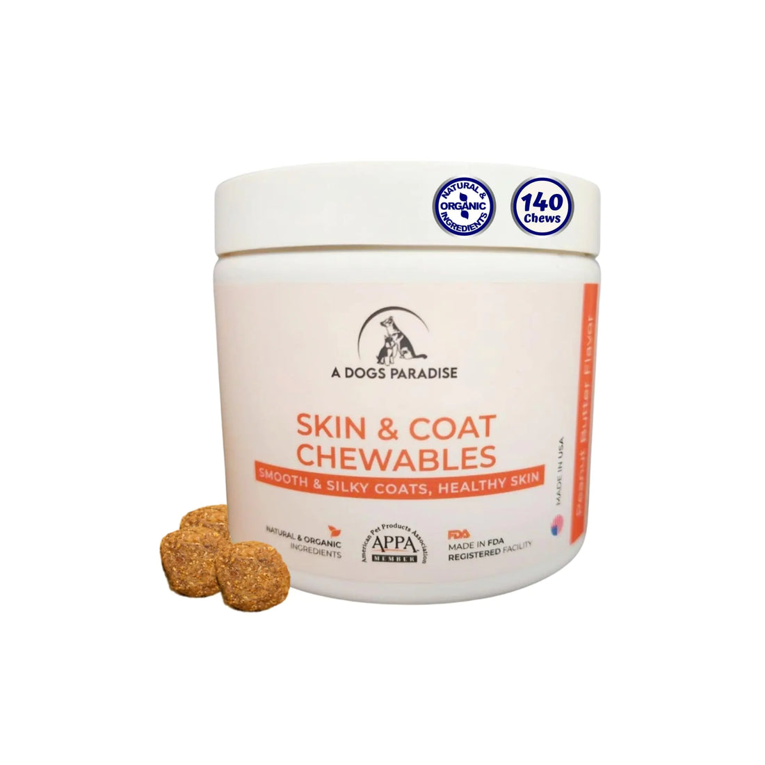 New Skin & Coat Chewables. Skin & Allergy Relief - Salmon Oil + EPA DHA 500mg of Omega 3. Healthier Skin & Heart Health. Cold-Pressed Made in The USA with All-Natural Organic Ingredients.