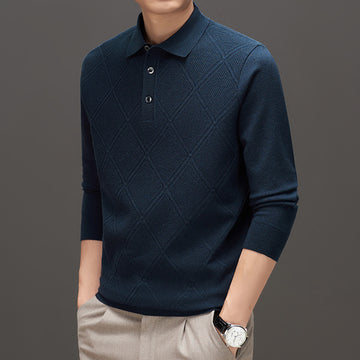 Knitwear Polo Collar Solid Color Long Sleeve Men's Sweater