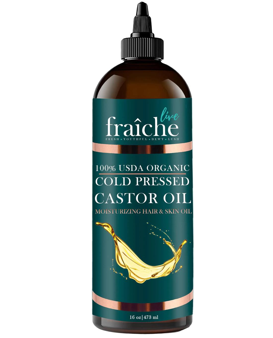 Organic Castor Oil (16oz) - Pure Castor Oil Organic Hexane Free Cold Pressed Unrefined Bottle - Natural Hair Growth Oil for Moisturizing & Healing Dry Skin - Castor Oil for Skin & Hair Treatment Oil