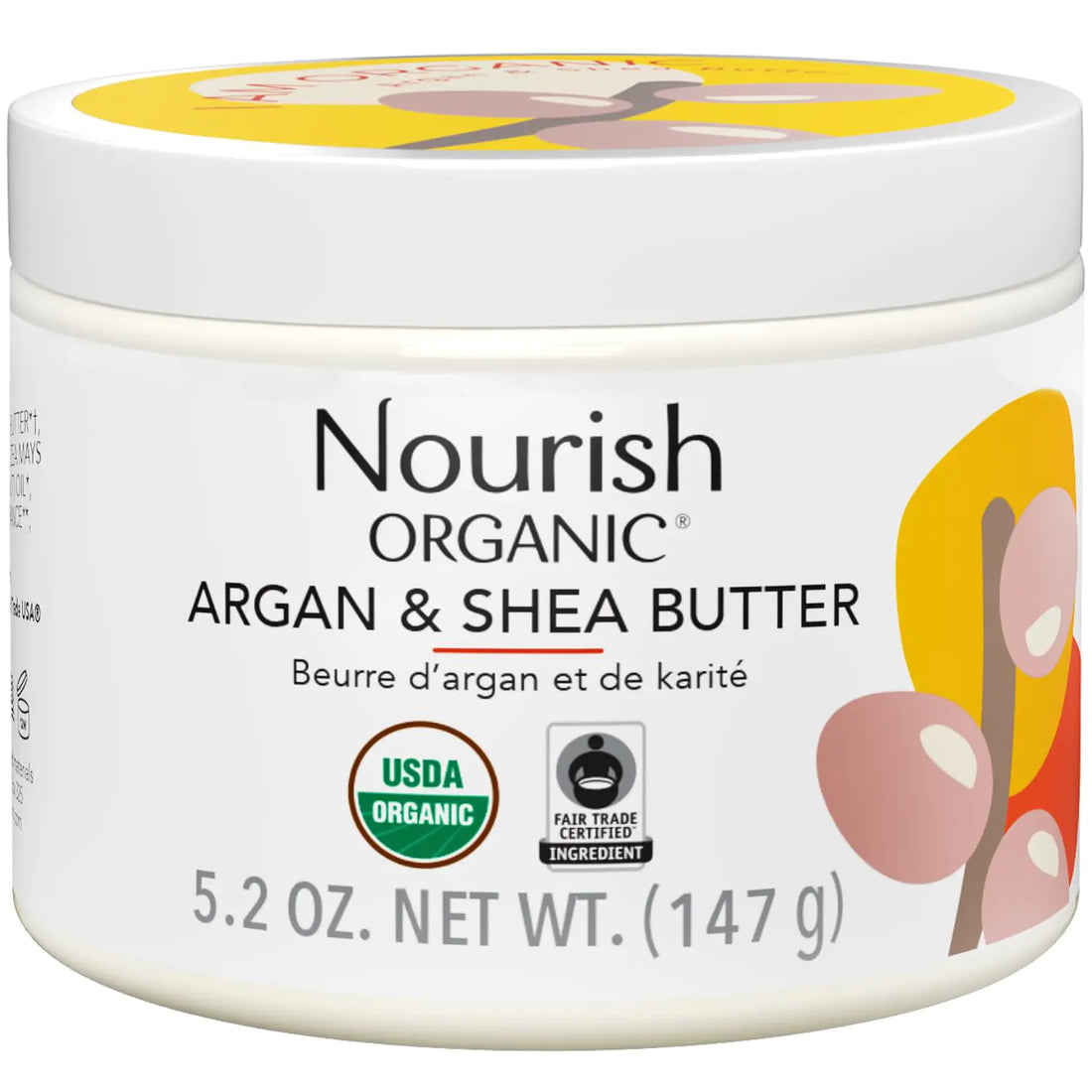 Nourish Organic Argan & Shea Butter – Vanilla Body Butter with Coconut Oil for Skin Body Lotion for Dry Skin + Washable Cotton Round