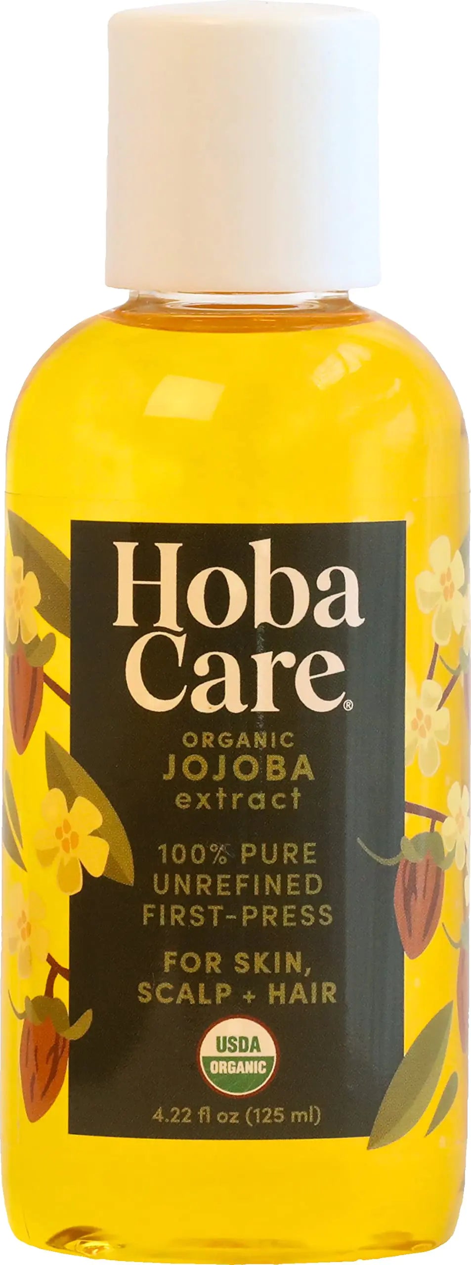 HobaCare Organic Jojoba Oil - 100% Pure Unrefined Jojoba Oil for Skin & Nails - Moisturizing Body Oil & Face Moisturizer for Dry Skin - Natural Jojoba Oil for Hair & Beard Care (4.22 fl oz)