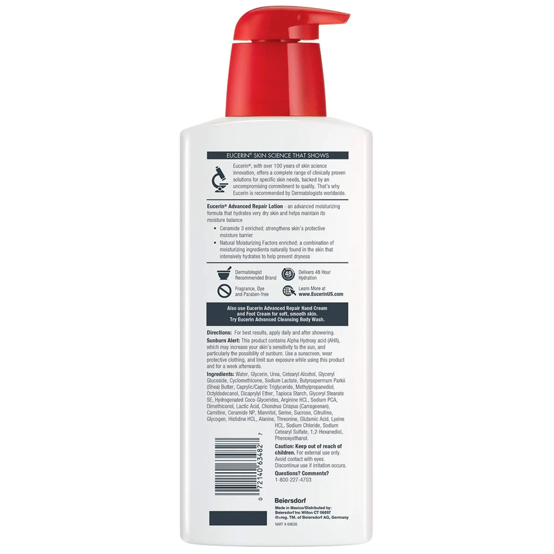 Eucerin Advanced Repair Body Lotion for Very Dry Skin, Unscented Lotion Formulated with Ceramides, 16.9 Fl Oz Bottle