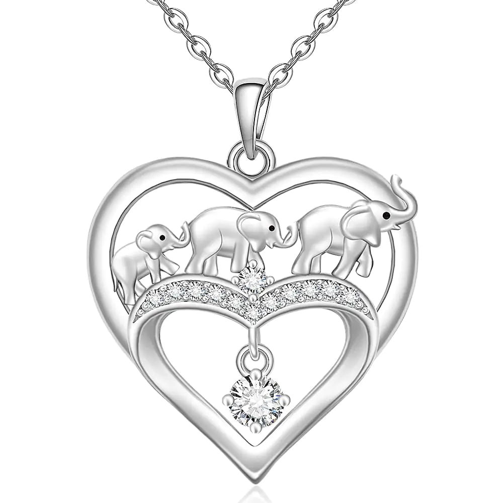 Elephant Necklace Heart Mom Mama Elephant Necklaces for Women Sterling Silver Christmas Mothers Day Gifts