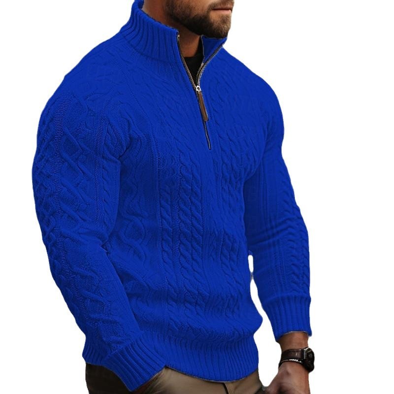 Men's Knitwear Half Zipper Coat Solid Color Twisted Thickened Sweater