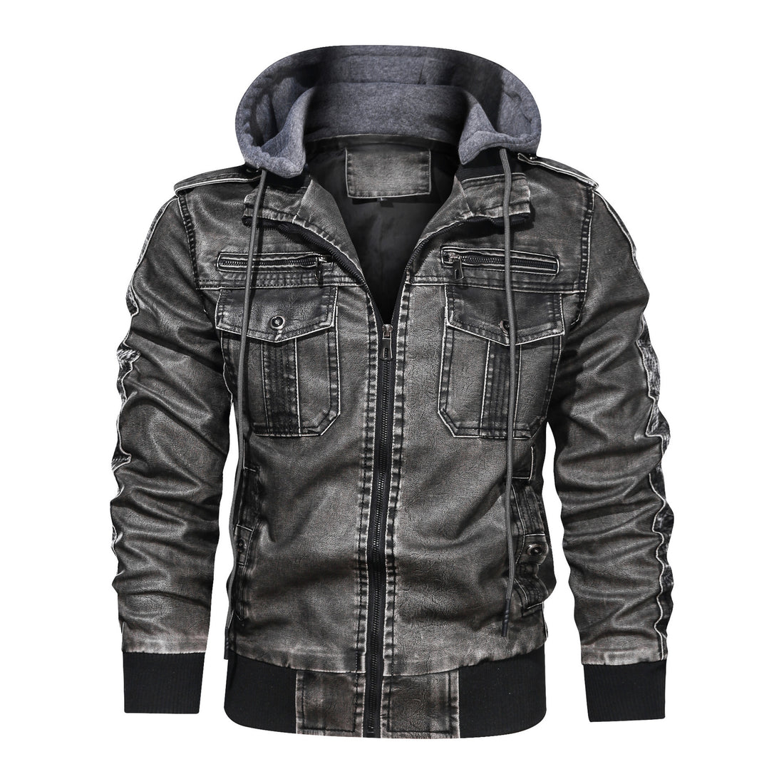 3D Washed PU Leather Jacket Plus Size Motorcycle Leather Coat