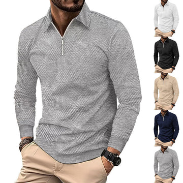 Men's Long Sleeve Lapel Zipper Loose-fitting Casual Pullover