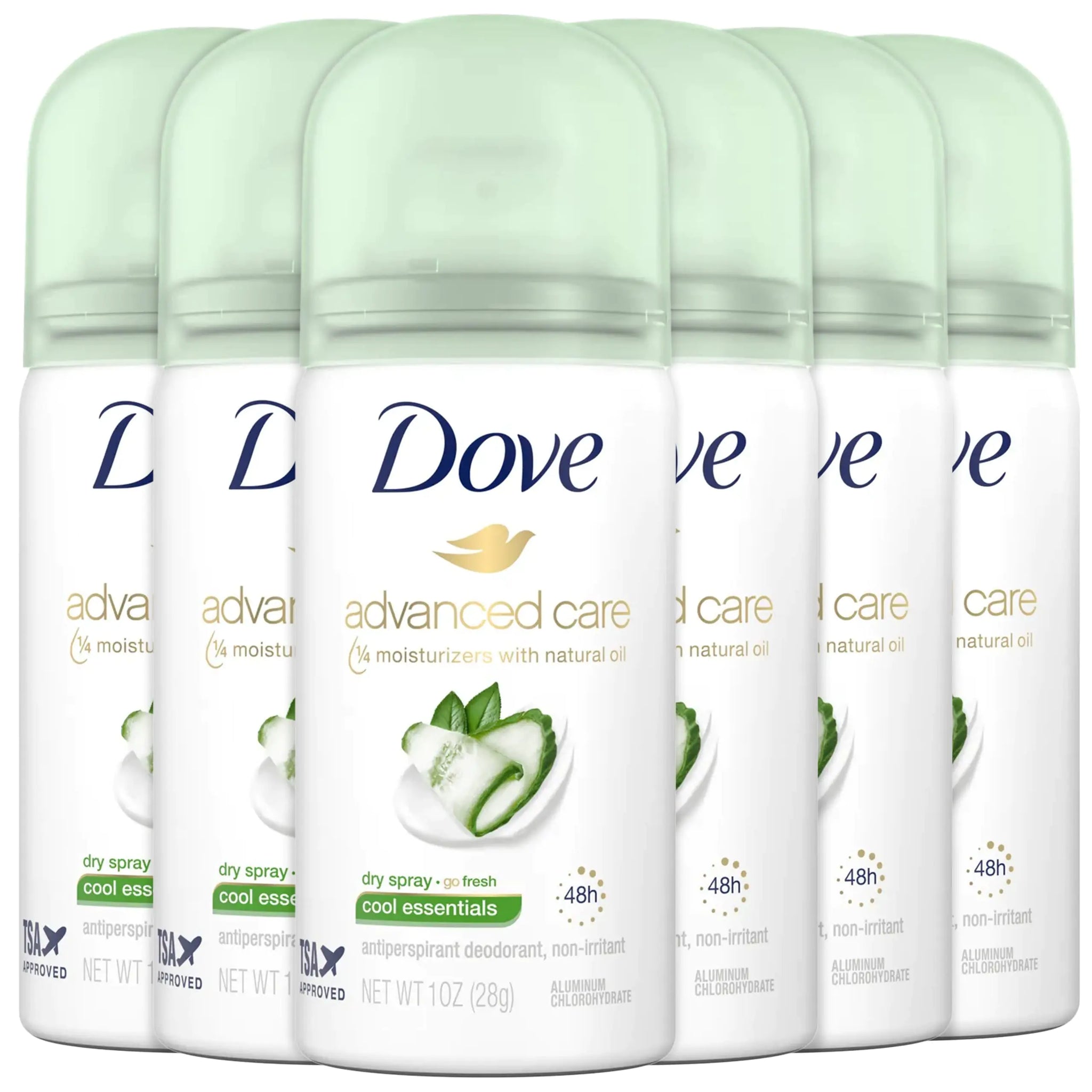 Dove Antiperspirant Deodorant Dry Spray, Go Fresh Cool Essentials Travel Size, 1 Ounce (Pack of 6) 1 Ounce (Pack of 6) Green Tea,Cucumber