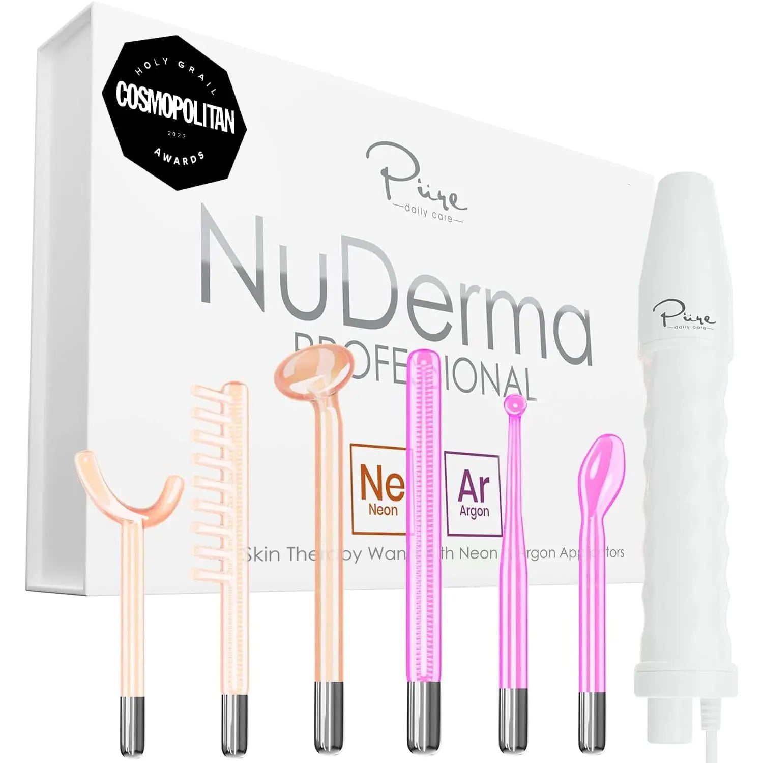 NuDerma Professional Skin Therapy Wand - Portable Skin Therapy Machine with 6 Neon & Argon Wands – Boost Your Skin – Clear Firm & Tighten